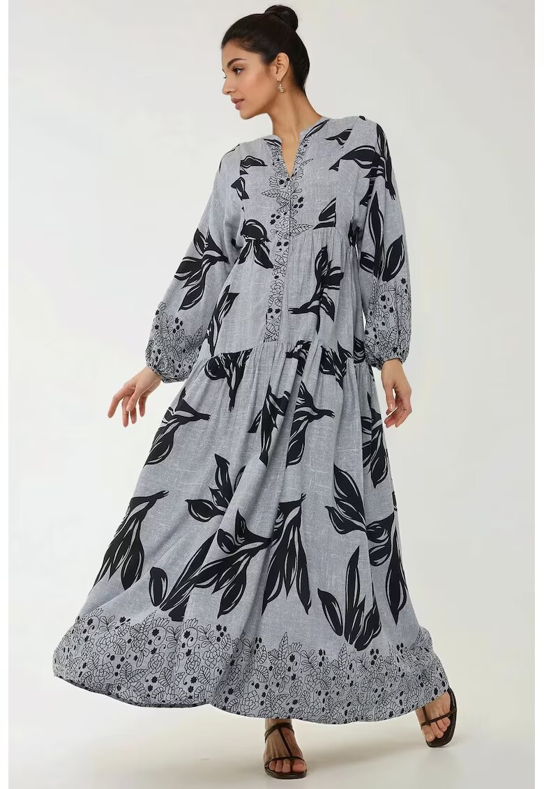 HiCCUP Rochie maxi - maneca lunga - albastra - viscoza