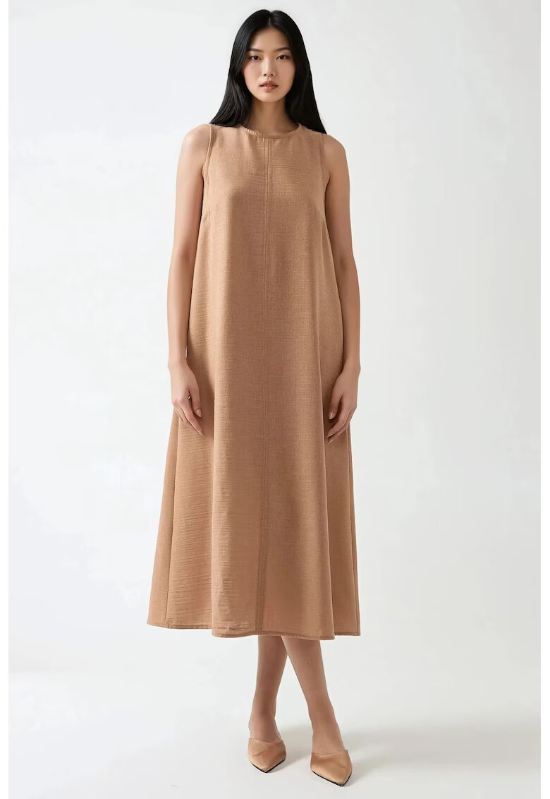HiCCUP Rochie midi - fara maneci - bumbac si in - maro