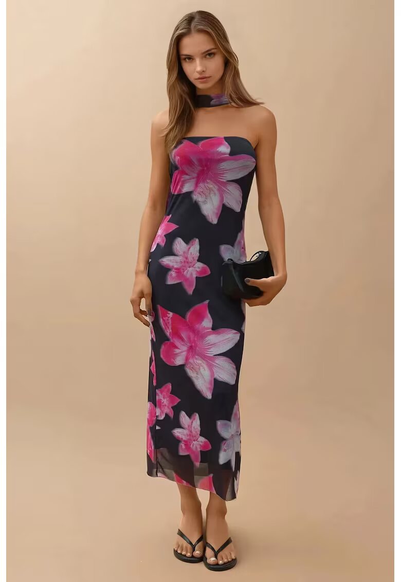 HiCCUP Rochie midi - imprimeu floral - slim fit - roz - jerseu