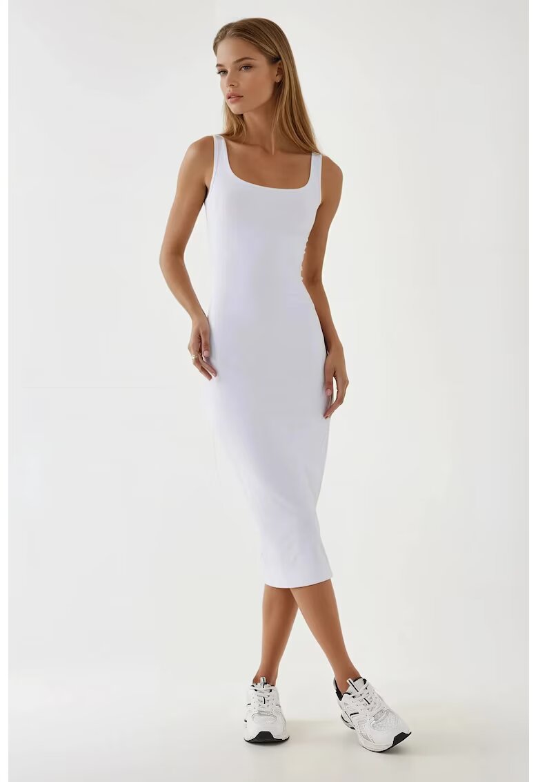 HiCCUP Rochie midi - texturata - mulata - Alb - jerseu