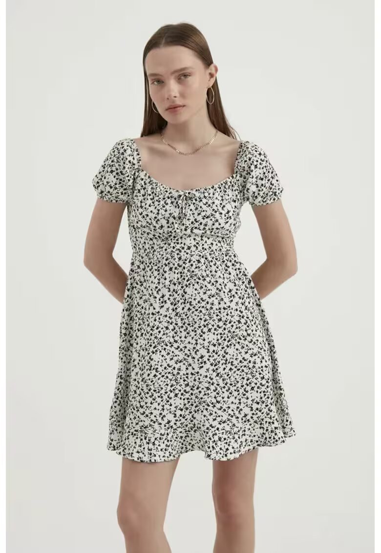 HiCCUP Rochie mini - decolteu rotund - maneci bufante - neagra - jerseu