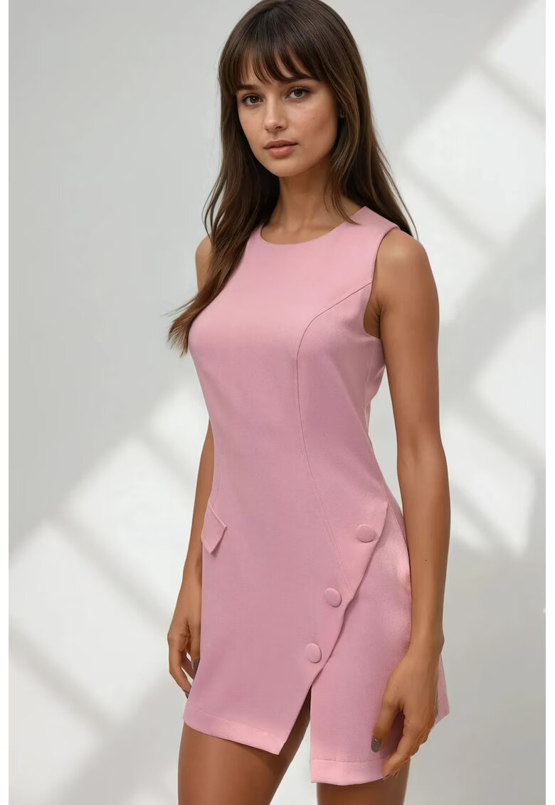 HiCCUP Rochie mini guler rotund - mulata - roz - textil - Roz pudrat