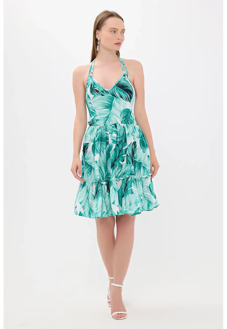 HiCCUP Rochie mini - imprimeu floral - decolteu in V - verde - textil