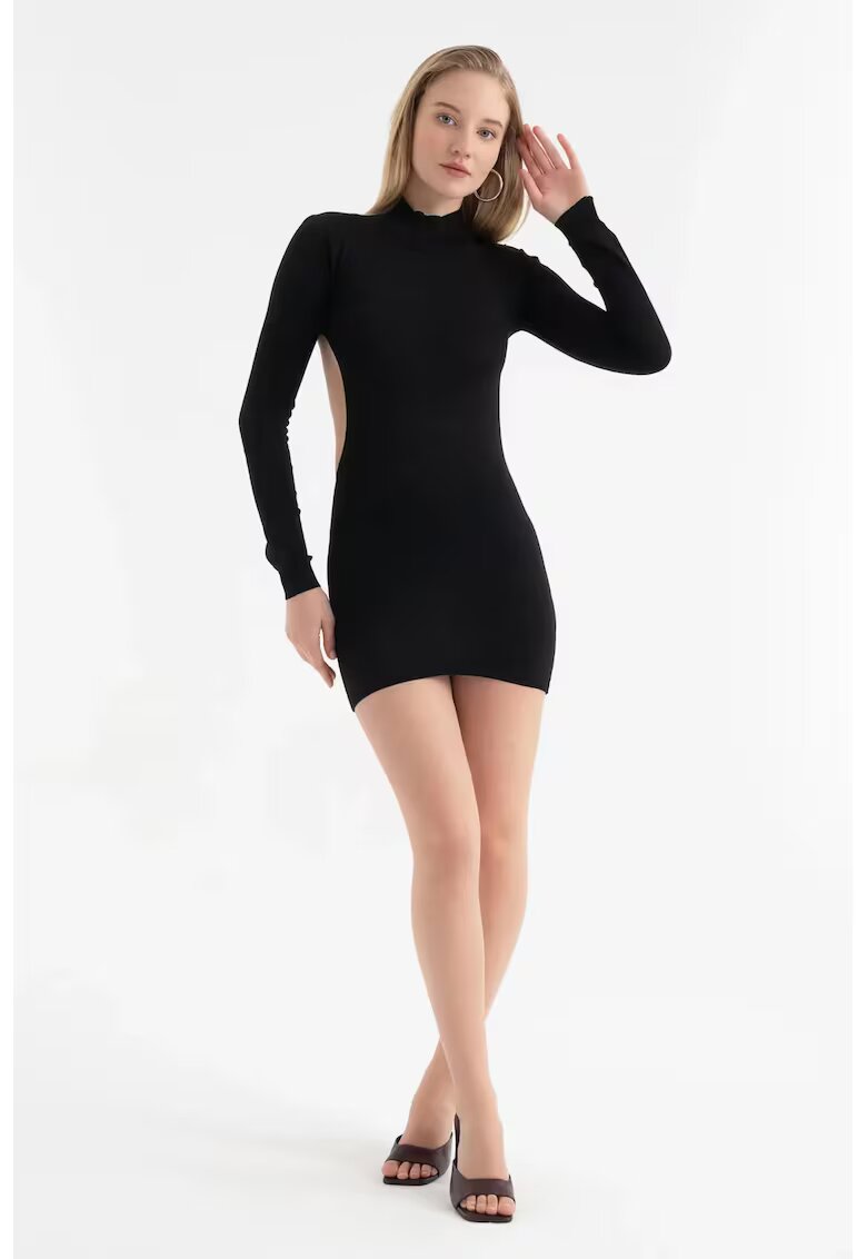 HiCCUP Rochie mini - maneca lunga - decupaj spate - neagra - textil
