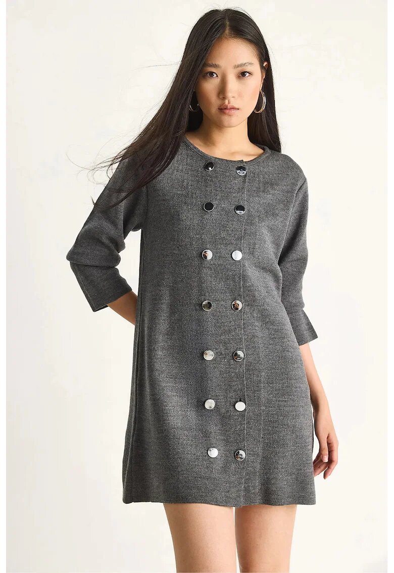 HiCCUP Rochie mini - tricot - gri ardezie - cu nasturi -