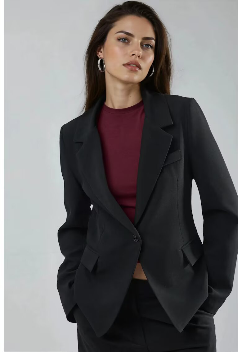 HiCCUP Sacou Slim Fit - lung - guler de jacheta - negru - textil