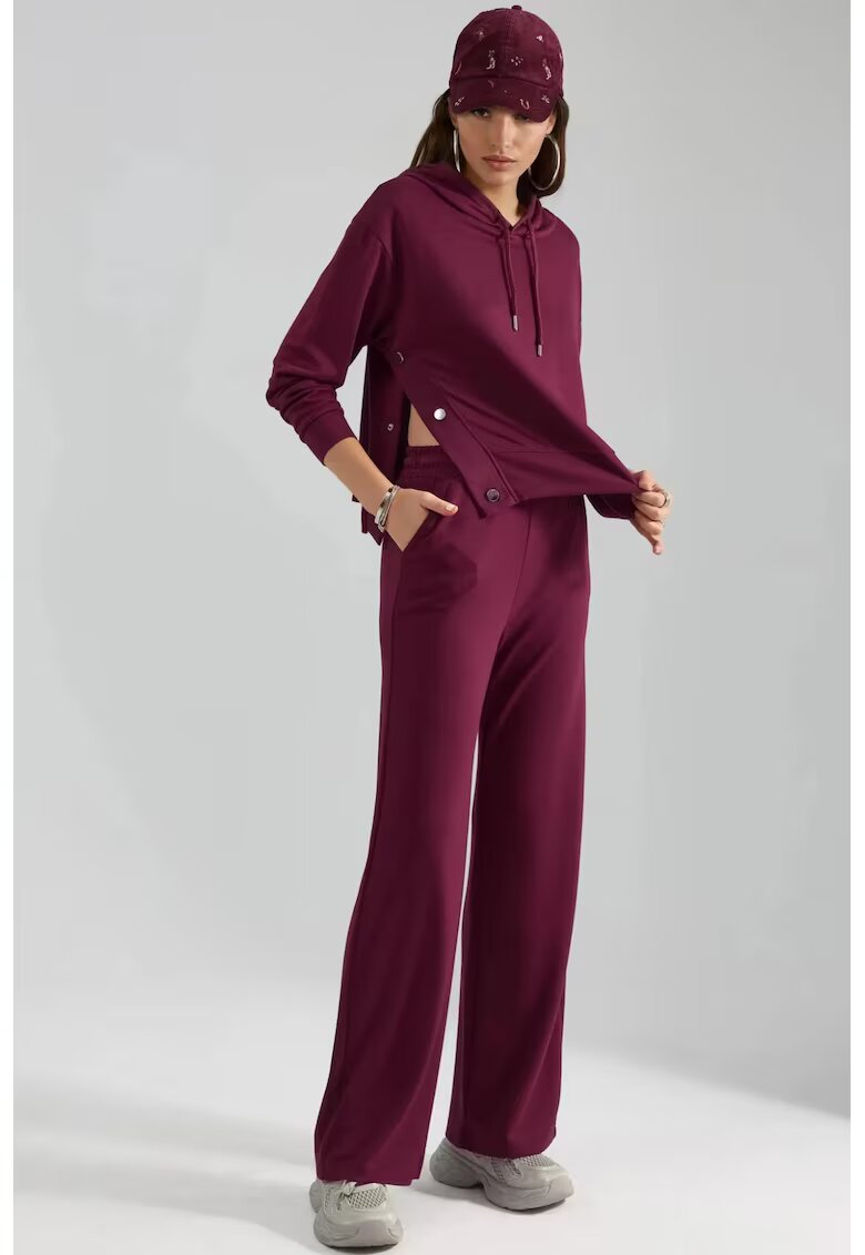 HiCCUP Set din doua piese - hanorac cu gluga - pantaloni largi - rosu burgund - tricot