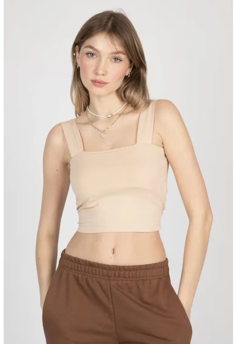 HiCCUP Top crop - decolteu patrat - bej - textil