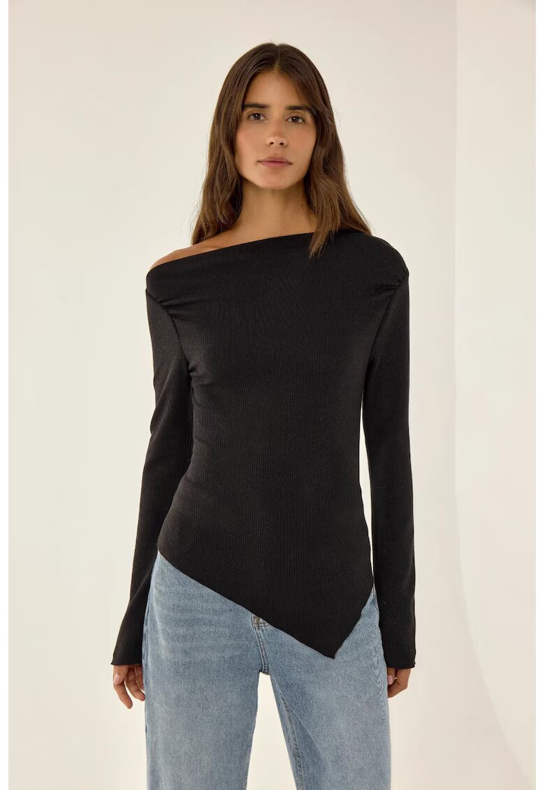 HiCCUP Top dama - asimetric - cu nervuri - negru - jerseu