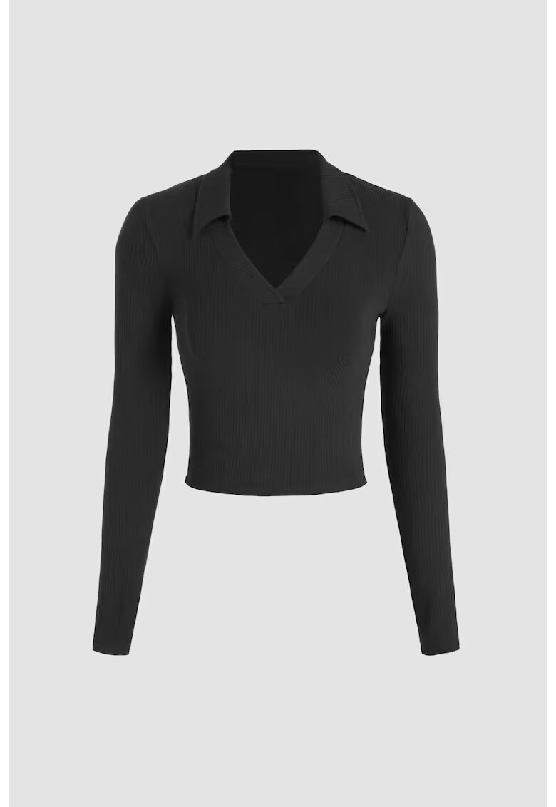HiCCUP Top Dama - Basic - decolteu in V - negru - jerseu