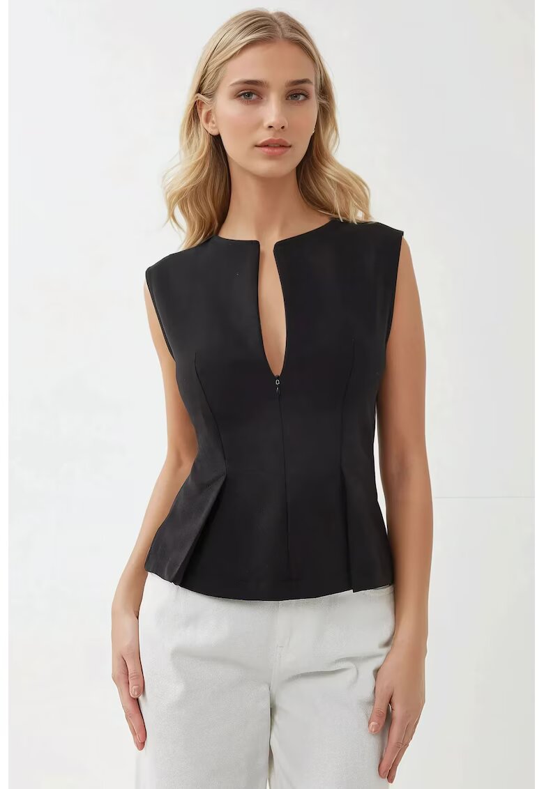 HiCCUP Top fara maneci - decolteu in V - negru - textil