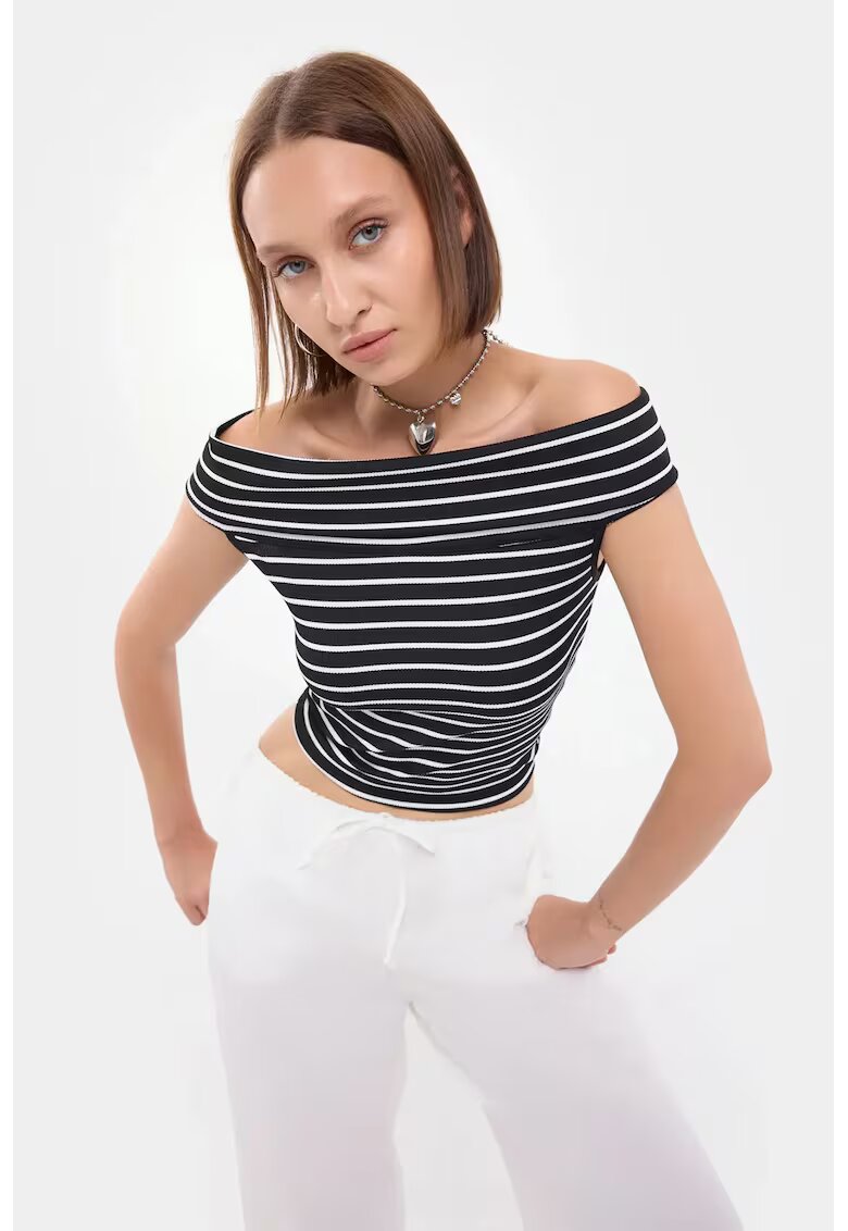 HiCCUP Top fara umeri - dungi - negru - poliester