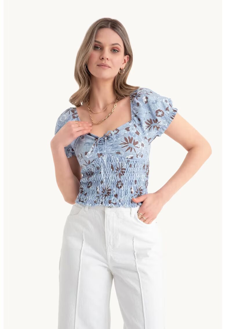 HiCCUP Top - floral - decolteu inima - maneci bufante - multicolor - jerseu