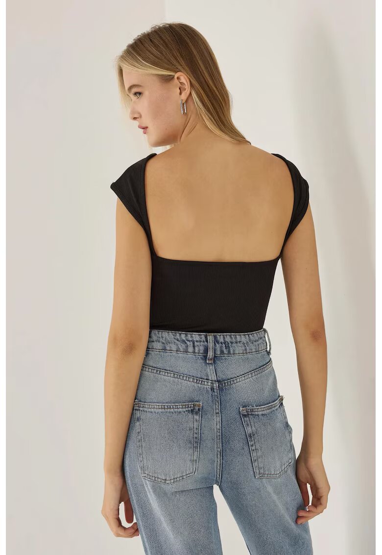 HiCCUP Top scurt - Crop Top cu Deschis - Negru - Negru