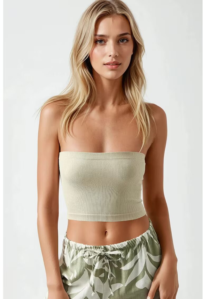 HiCCUP Top scurt dama - slim fit - jerseu - fara bretele - bej