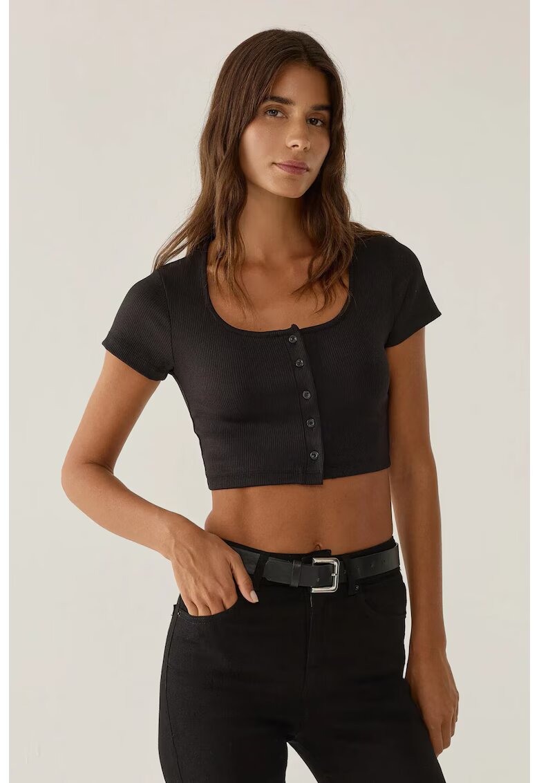 HiCCUP Top scurt - guler polo - detalii cu nasturi - negru - Negru
