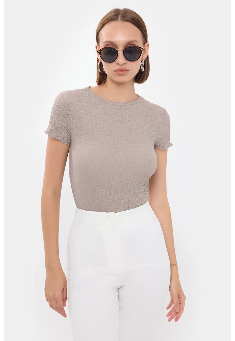 HiCCUP Top - top tesut - maneca scurta - guler rotund - bej - poliester