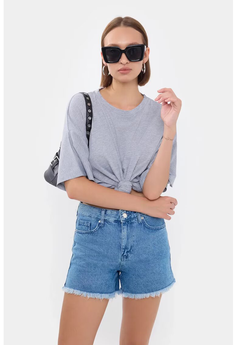 HiCCUP Tricou dama - Basic - maneca scurta - guler rotund - gri - bumbac
