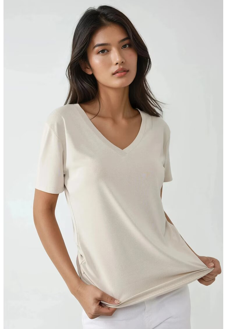 HiCCUP Tricou dama decolteu in V - maneca scurta - Alb fildes