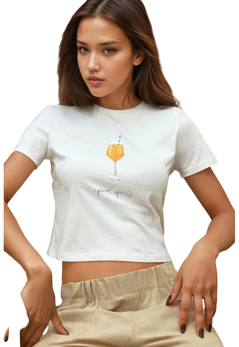HiCCUP Tricou dama scurt - imprimat - alb - bumbac - Alb