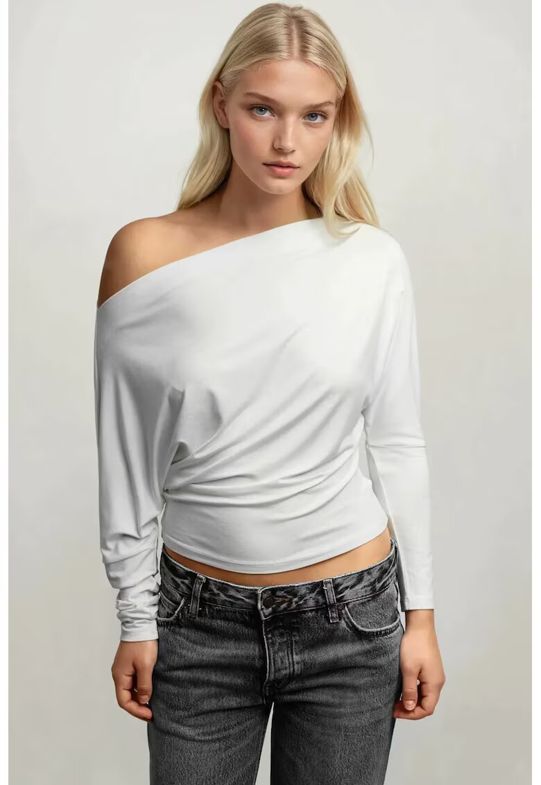 HiCCUP Tricou dama - tricotat elastic - maneca lunga - ecru - jerseu