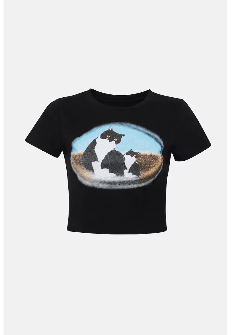 HiCCUP Tricou scurt dama - bumbac - cu imprimeu.multicolor - Negru