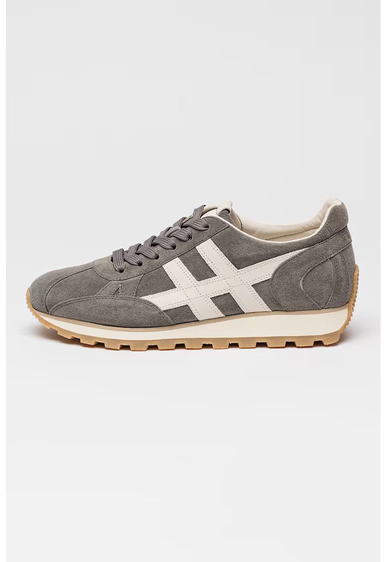 Hogan Pantofi sport de piele intoarsa cu talpa plata - Alb fildes/Gri