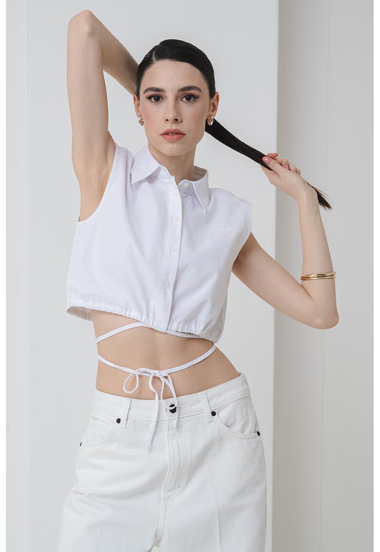 HUGO Bluza crop fara maneci cu guler ascutit - Alb optic