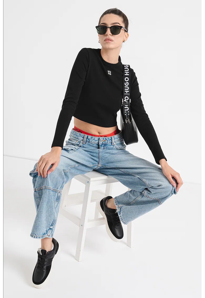HUGO Bluza crop slim fit cu logo Dafilomena - Negru