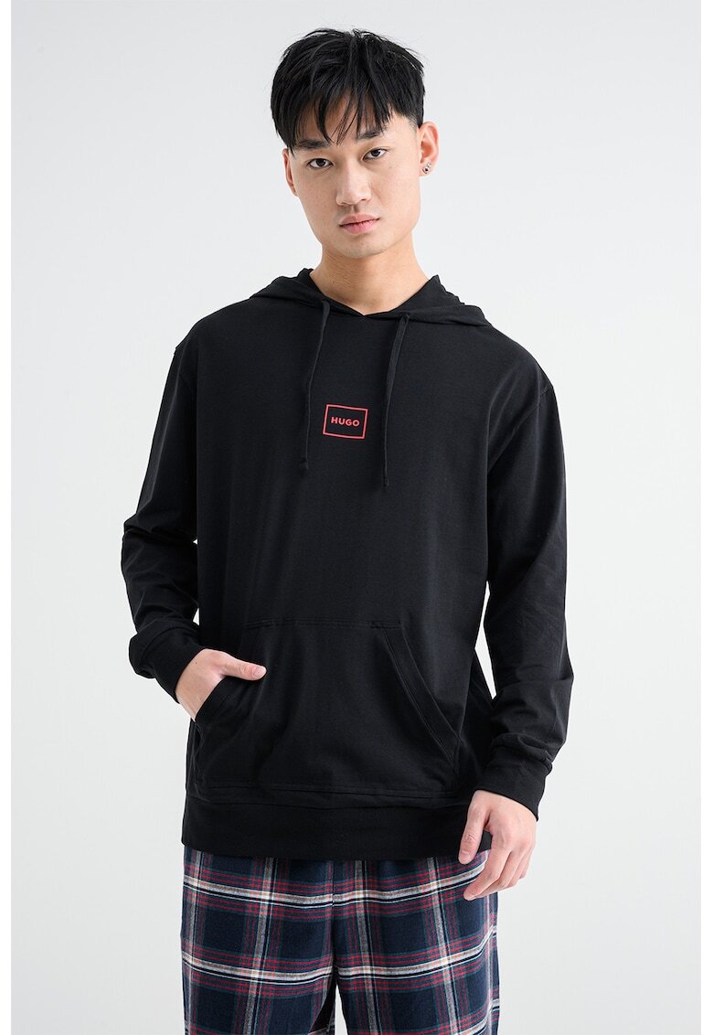HUGO Bluza de pijama din amestec de bumbac cu logo - Negru