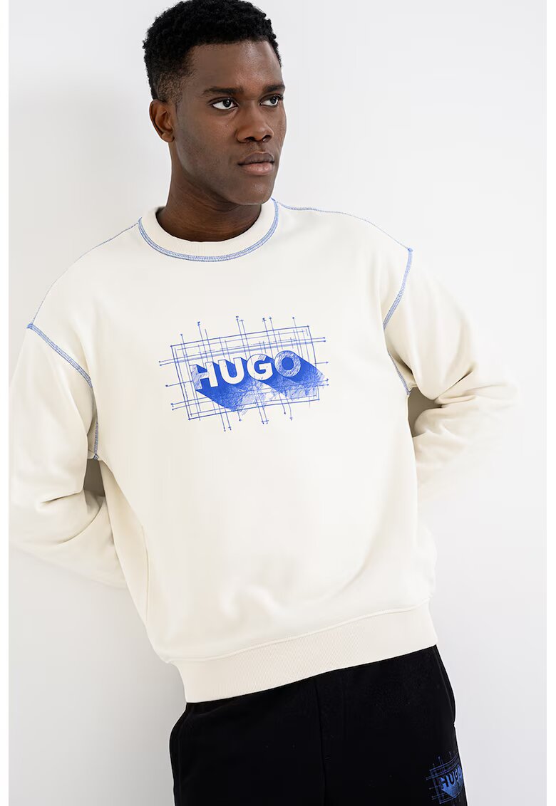 HUGO Bluza de trening cu imprimeu logo Nothalic - Albastru royal/Alb murdar