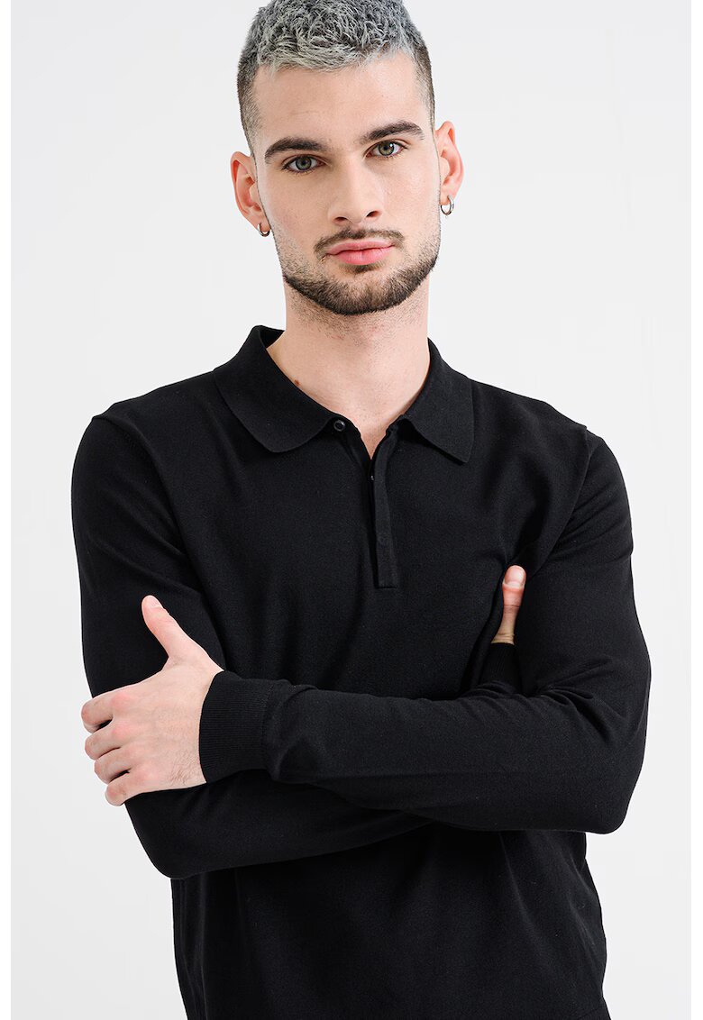 HUGO Bluza polo slim fit San Pippo - Negru
