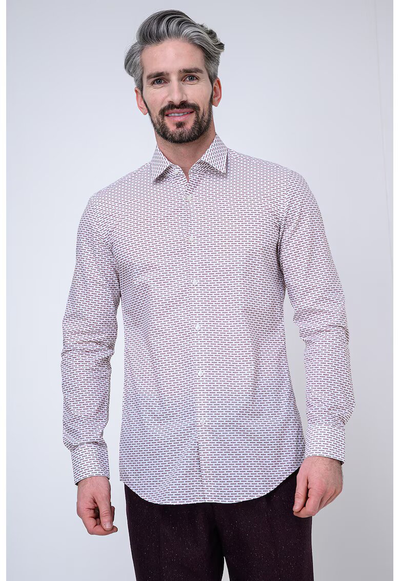 HUGO Camasa din bumbac cu model logo - Alb/Visiniu