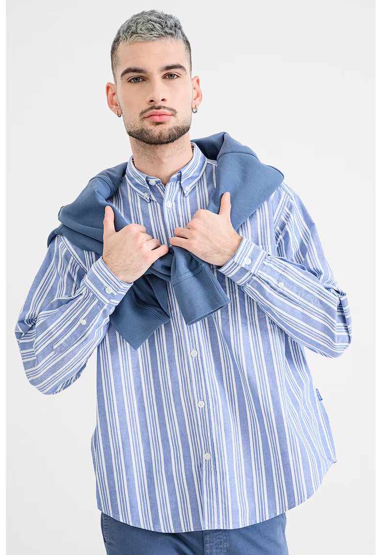 HUGO Camasa relaxed fit din bumbac cu guler fixat cu nasturi - Alb/Albastru deschis