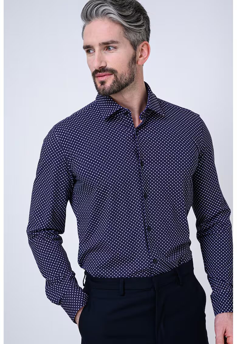 HUGO Camasa slim fit cu imprimeu Kenno - Bleumarin