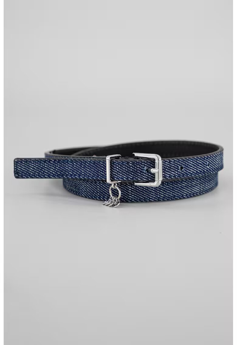 HUGO Curea ingusta de denim cu accesoriu logo - Bleumarin