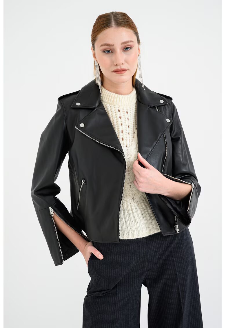 HUGO Jacheta biker de piele Lujana - Negru