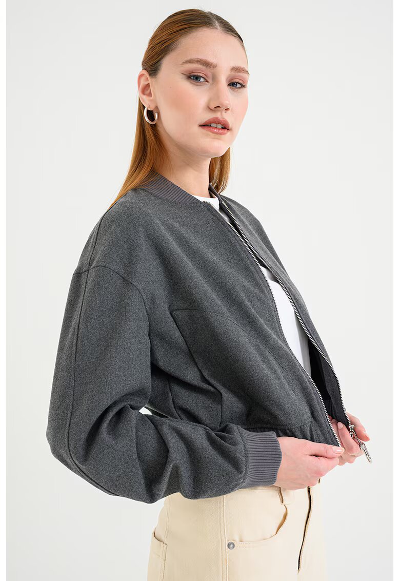 HUGO Jacheta bomber crop cu terminatie elastica Amirana - Gri inchis