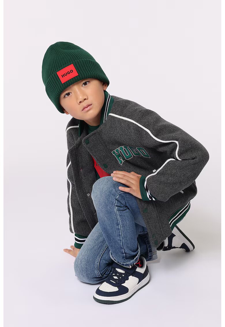 HUGO Jacheta bomber cu buzunare oblice - Alb/Gri melange/Verde persan