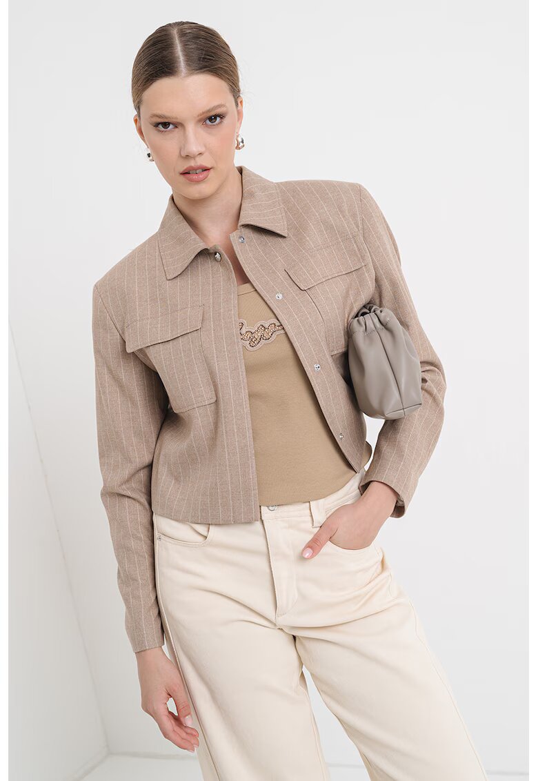 HUGO Jacheta-camasa crop cu capse - Maro nisip