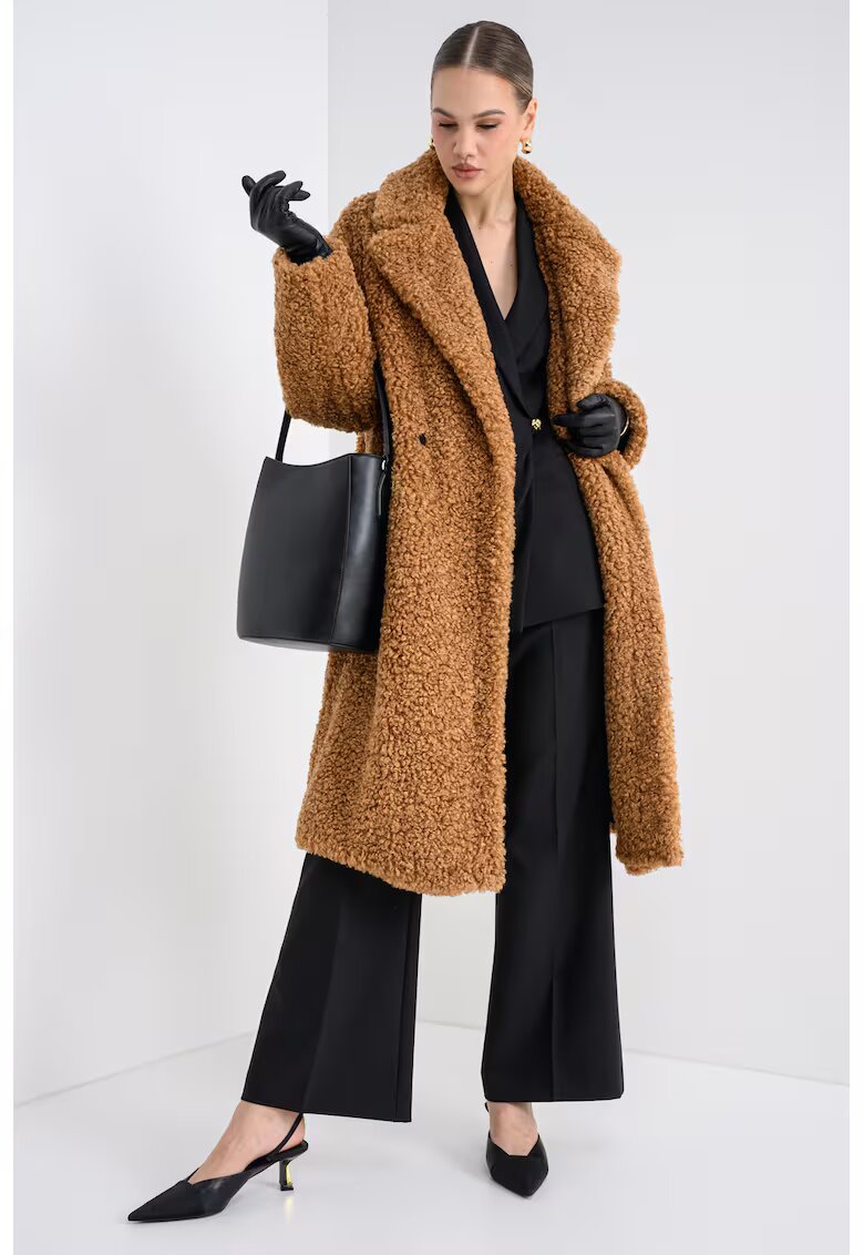 HUGO Palton lung boucle supradimensionat - Caramel