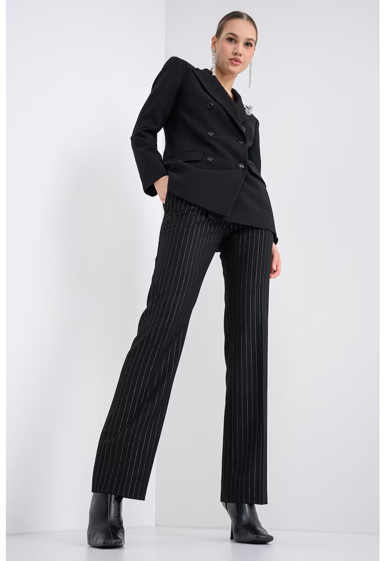 HUGO Pantaloni drepti cu model in dungi - Negru