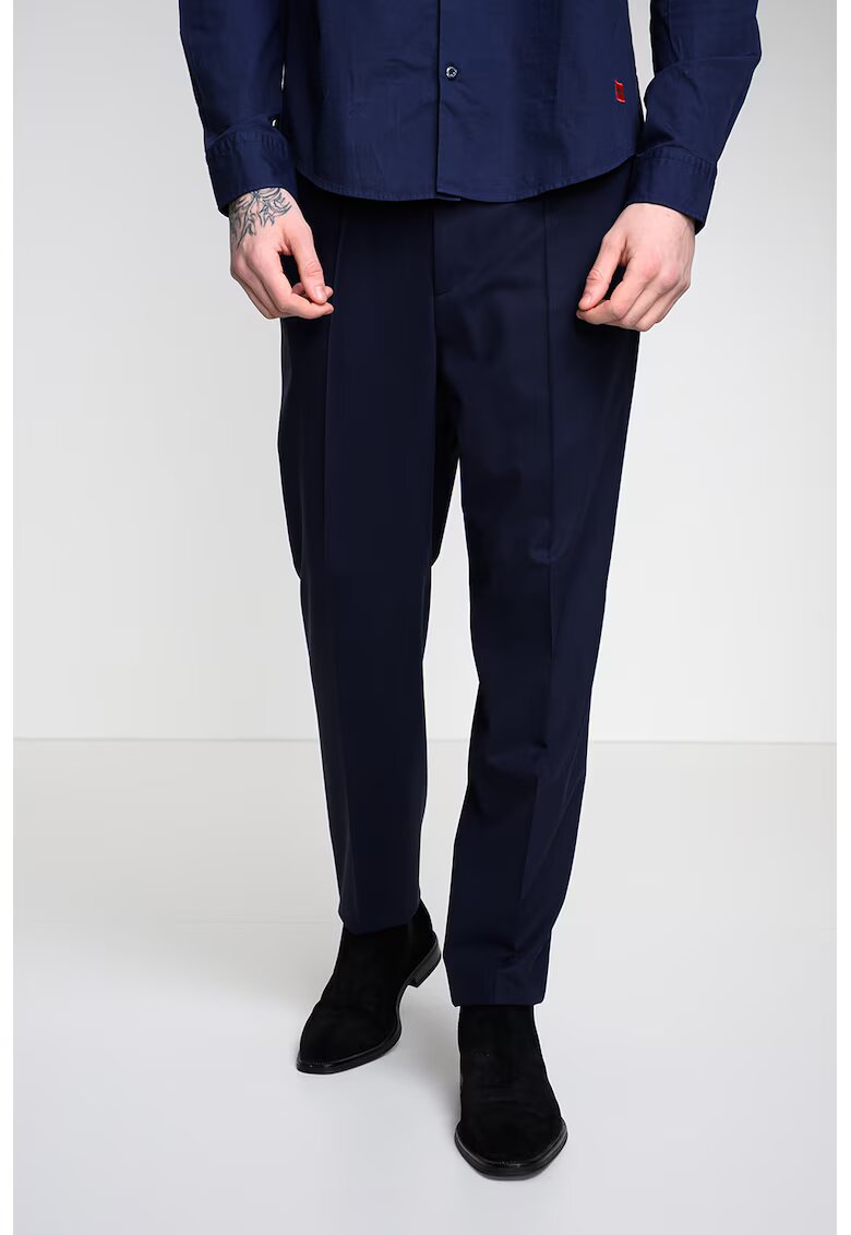 HUGO Pantaloni slim fit din amestec de lana - Bleumarin