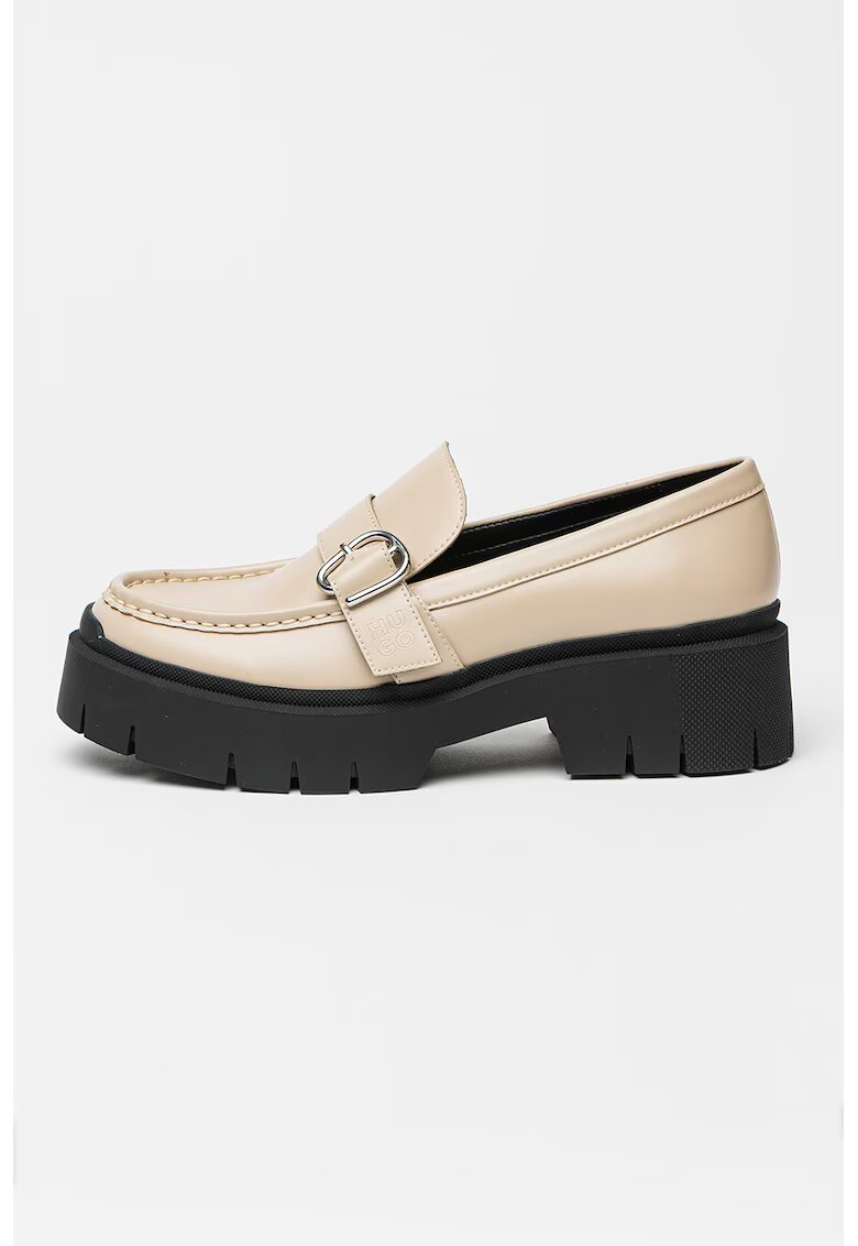 HUGO Pantofi loafer din piele ecologica cu talpa demi-wedge - Maro taupe deschis