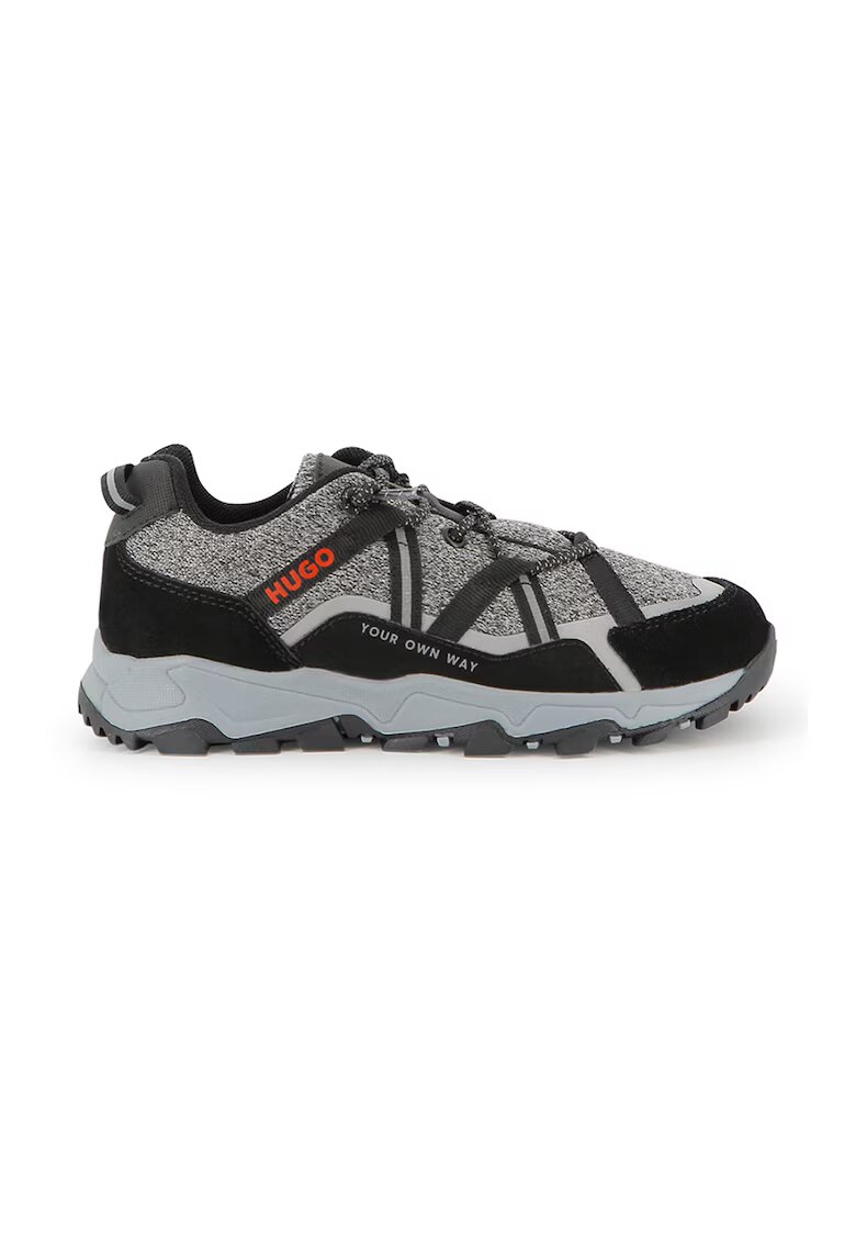 HUGO Pantofi sport low-cut cu garnituri de piele intoarsa - Negru/Gri inchis melange/Gri cenusiu
