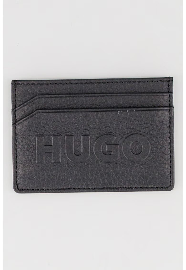 HUGO Portcart de piele cu logo - Negru