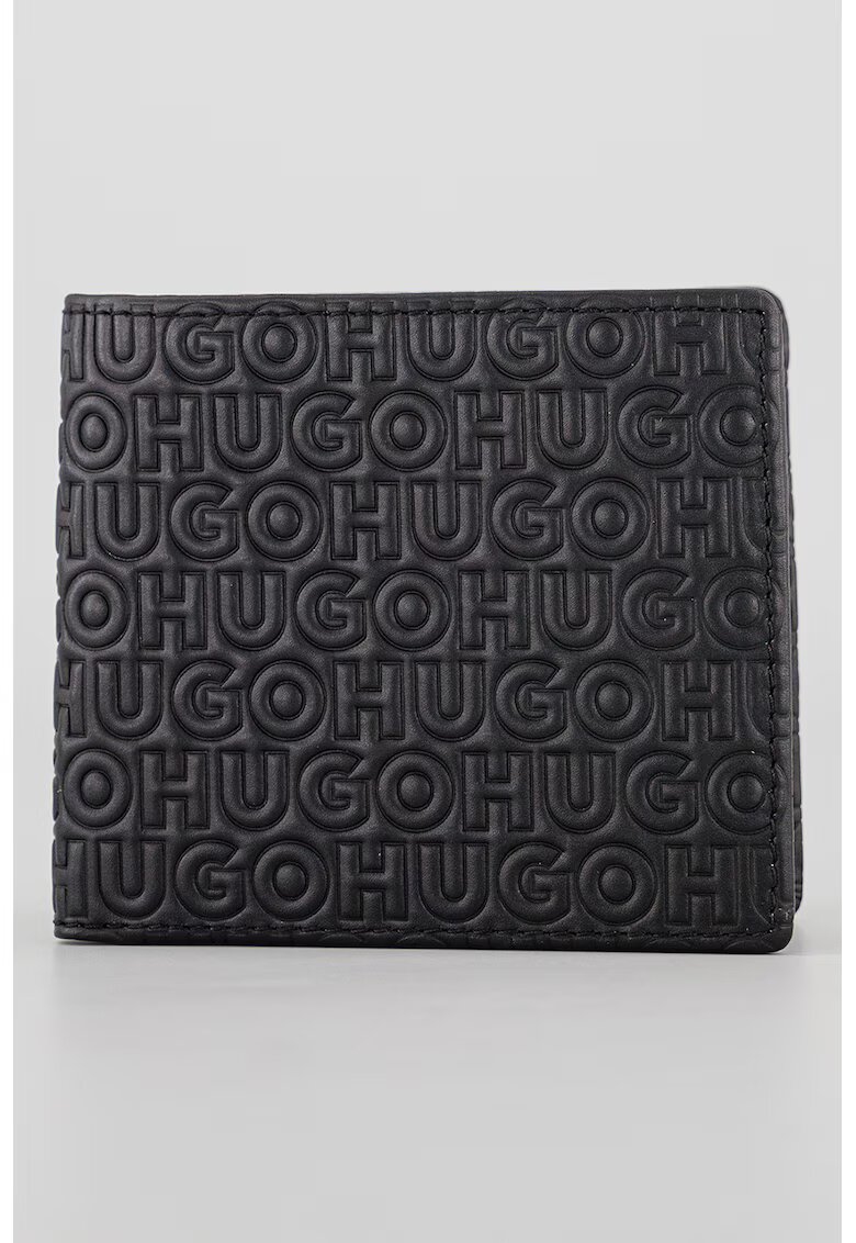 HUGO Portofel de piele cu logo - Negru