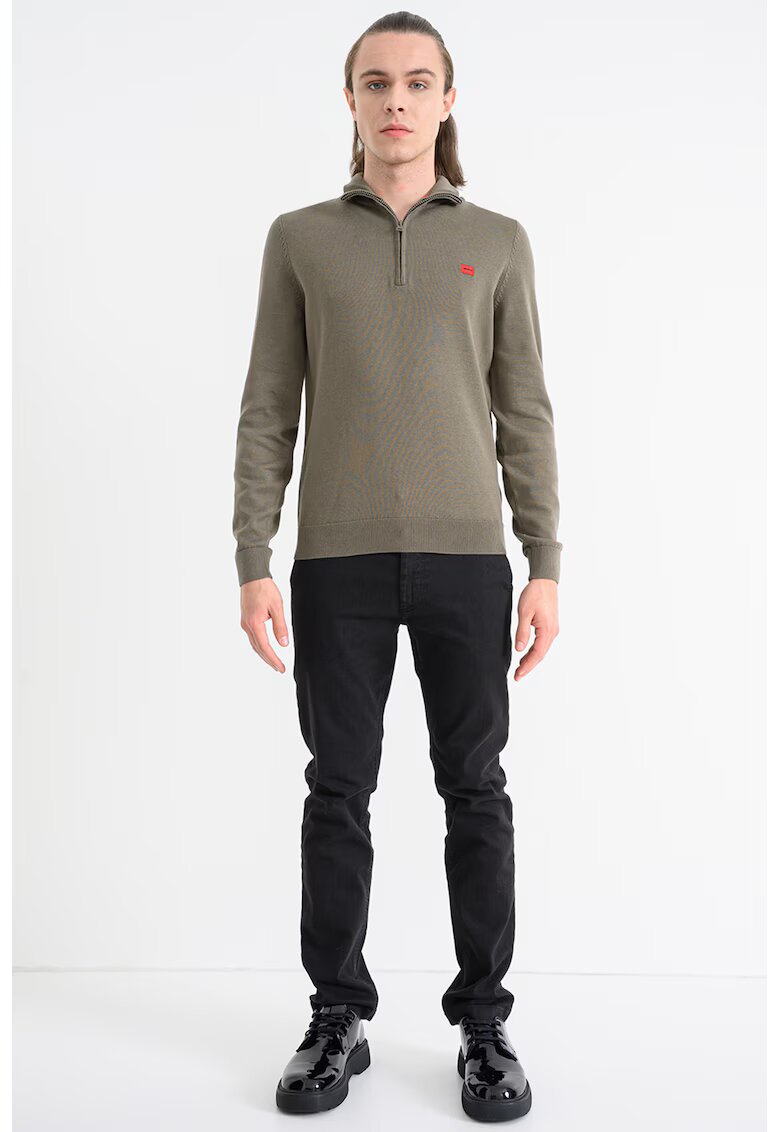HUGO Pulover cu fermoar scurt San Quintus - Verde sparanghel
