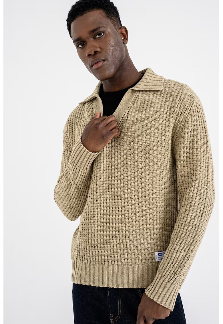 HUGO Pulover polo texturat - Maro nisip