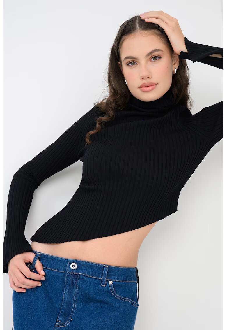 HUGO Pulover slim fit asimetric Somyna - Negru